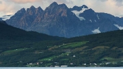 probably Lakselvtindane (1616m), Lyngen Alps from Markenes/Balsfjord, Norway